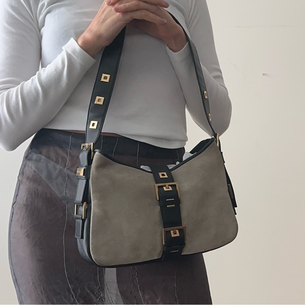 Yves Saint Laurent YSL grey suede bag